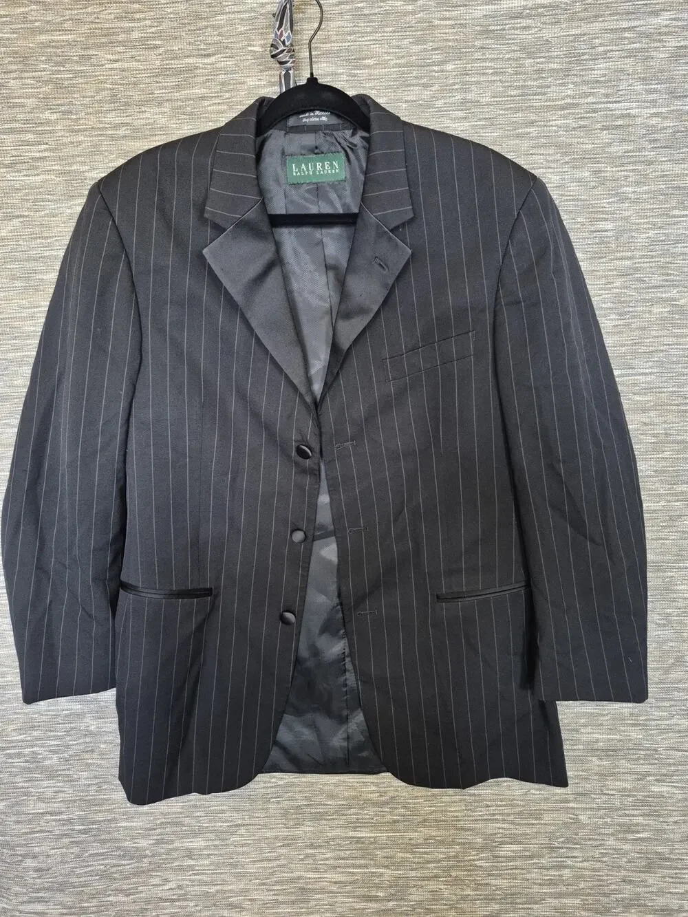 LAUREN Ralph Lauren Blazer Jacket Mens 40R Black Super 100s Fine Worsted Wool